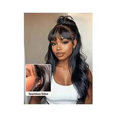 36% Off Black Fluffy Natural Loose Wave Curtain Bangs Wig